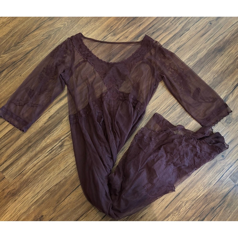 Nataya Vintage 1920's-inspired maxi embroidered Tea Dress Gatsby Mesh Burgundy